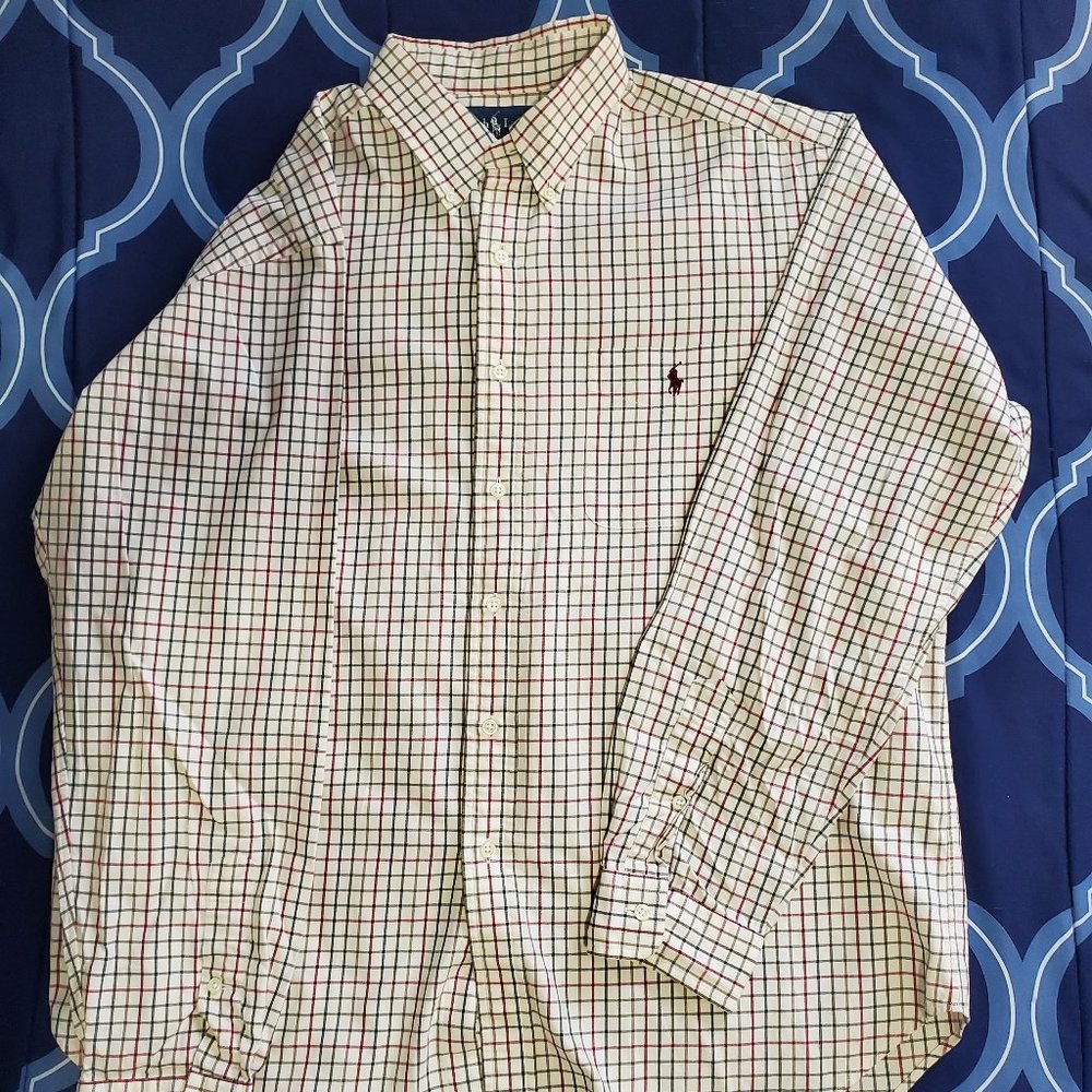 Men's Extra Large, Polo Ralph Lauren Long-sleeved Collard Plaid Button - Up